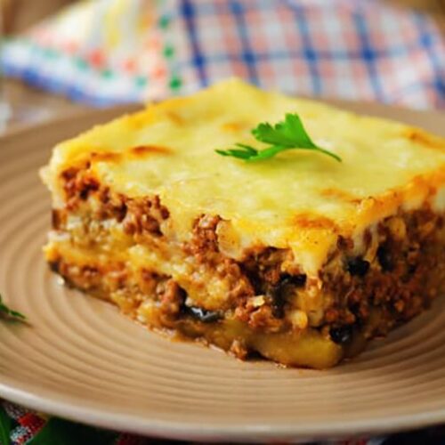 Potato minced meat eggplant casserole.