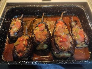 Cooked Imam Bayildi in a pan