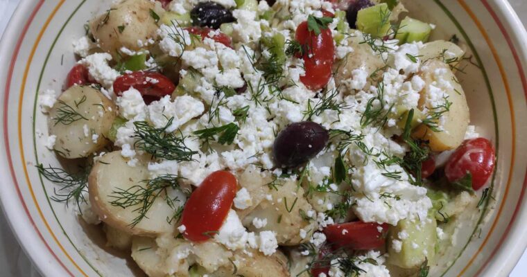 grreek potato salad with lemon vinegrate