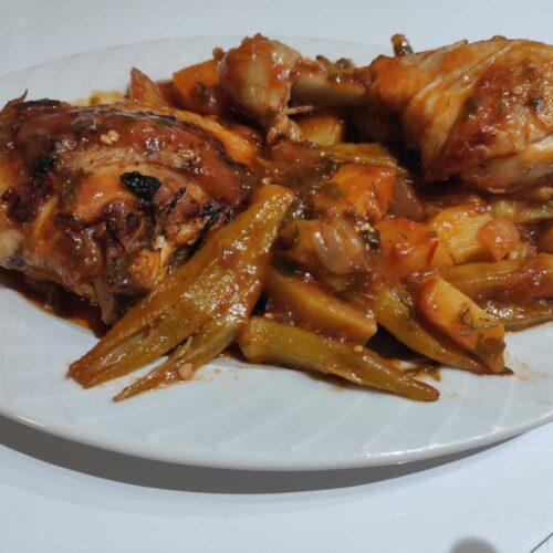 okra with chicken in a tomato sauce