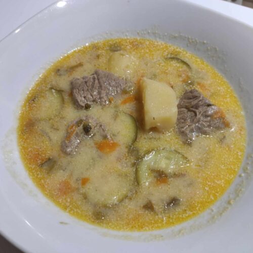 Greek Beef Soup (Kreatosoupa) with vegetables