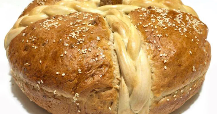 Christopsomo, cecorated with intricate Traditional Greek Christopsomo bread,