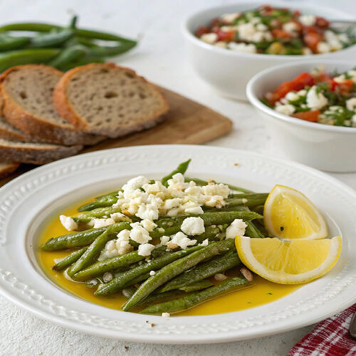 Authentic Greek Fasolakia me Avgolemono served fresh.