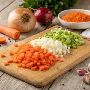 Chopped soffritto (onion, carrot, celery) for Bolognese sauce