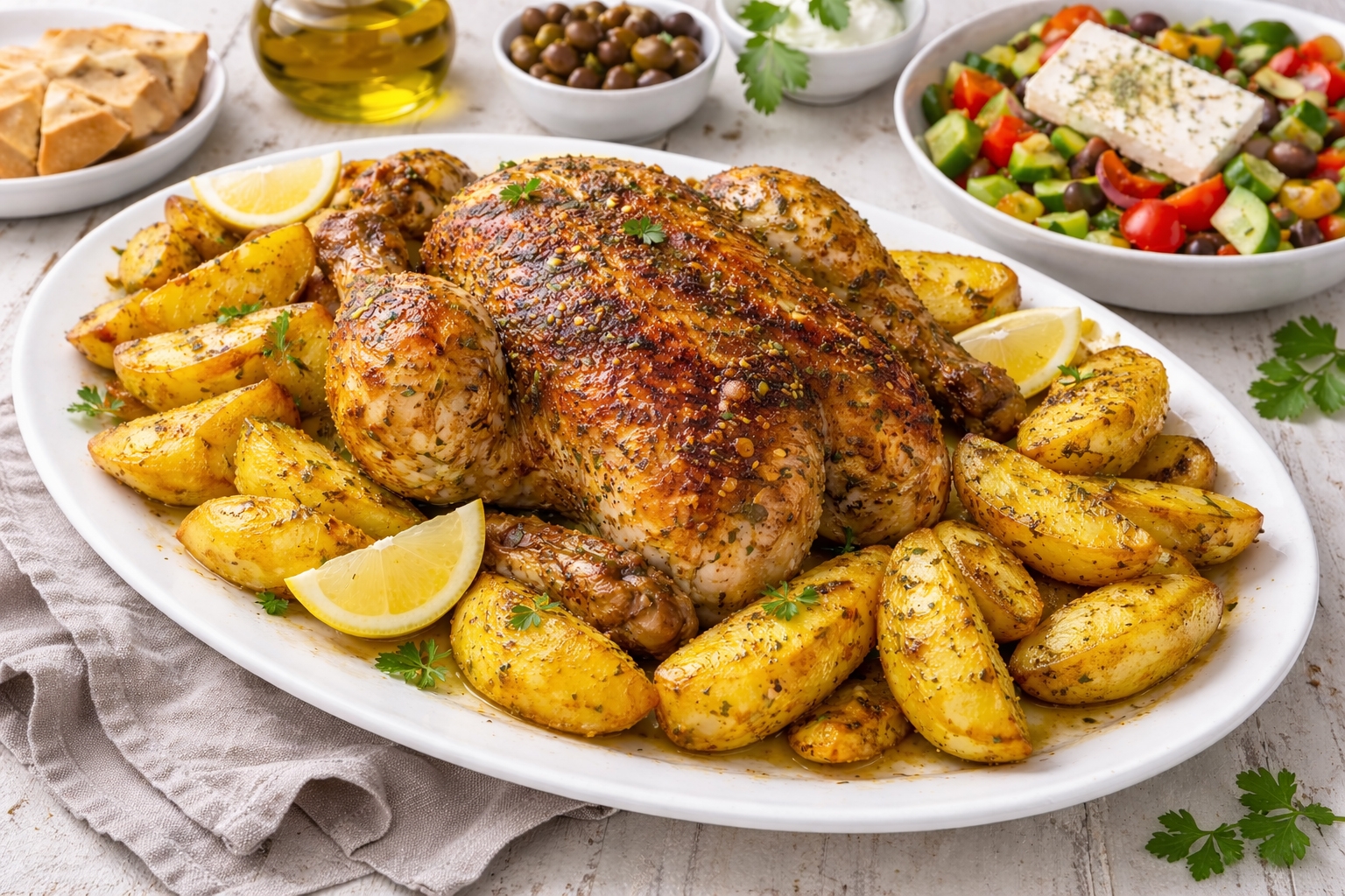 Greek Whole Chicken with Potatoes (Kotopoulo Sto Fourno)